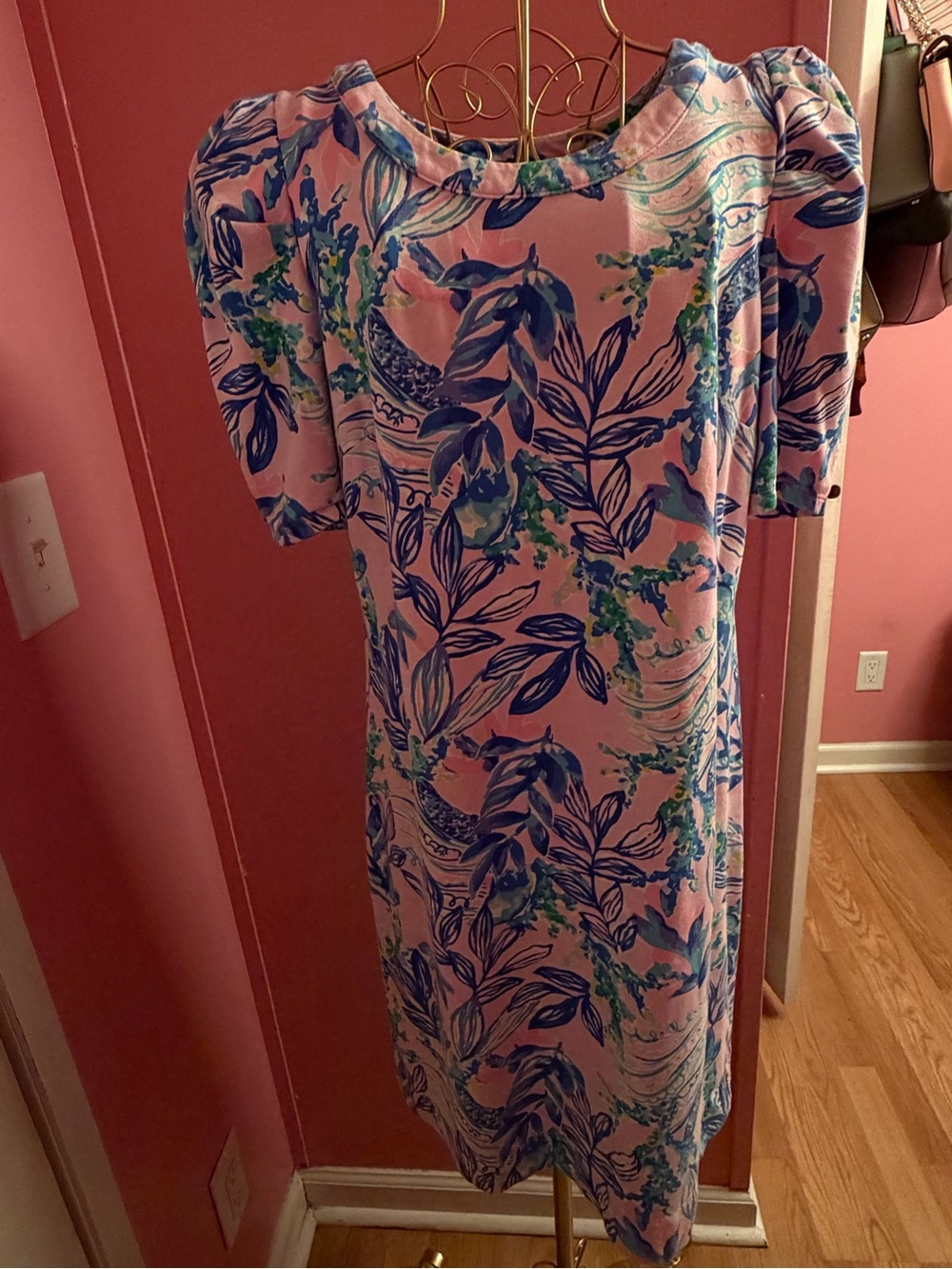 Lilly Pulitzer Pink Dress with Blue and Green Floral Print